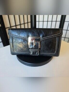 Nine West Black Leather Wallet with Silver Buckle